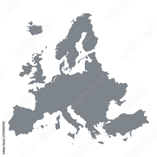 Europe with countries map grey continent geography borders detailed political vector illustration