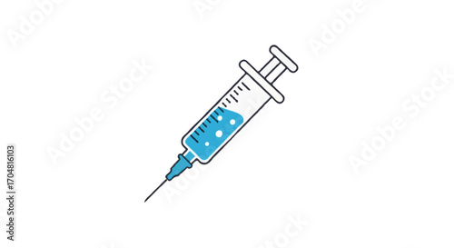 Flat vector single icon of a medical syringe with blue liquid inside, minimal colorful flat gradient style, isolated on white background