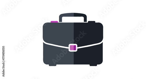 Flat vector single icon of a black business briefcase with metallic handle, minimal flat colorful gradient style, isolated on white background