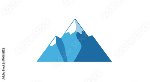 Flat vector single icon of a mountain peak with snow on top, blue and white gradient, minimal flat colorful style, isolated on white background
