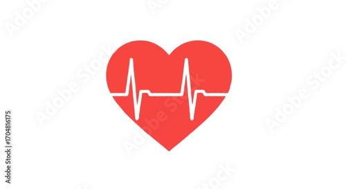 Flat vector single icon of a red heart with white electrocardiogram (ECG) line, minimal colorful gradient flat style, isolated on white background