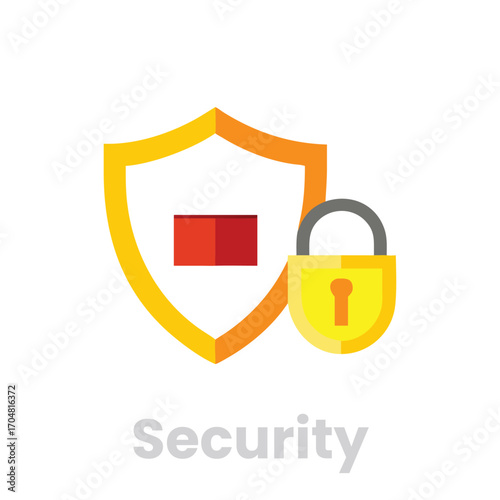 Security icon isolated on white background the icon shows a shield and a padlock, representing protection and safety from threats and unauthorized access