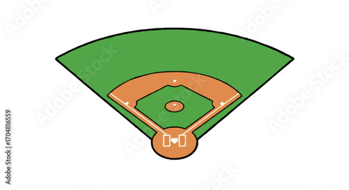 Vector single icon of a green baseball field with brown base paths, realistic color style, isolated on white background