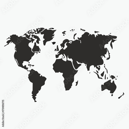 Highly detailed world map with labeling grayscale atlas political continents geography countries borders vector artwork