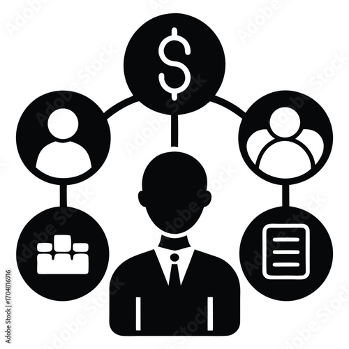 Business communication concept: People network with speech bubbles and social icons