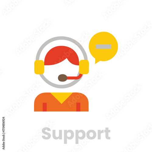 Support icon isolated on white background flat design style headset and speech bubble vector illustration concept of customer service, help, assistance
