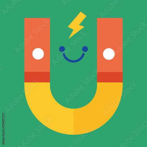 Magnet emoji icon flat design attraction magnetic field force power symbol vector illustration