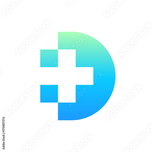Letter D plus medical negative space logo