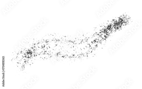 A pile of crushed black powder sits on a white surface, awaiting use or disposal.grunge Ash isolated on white background, texture top view