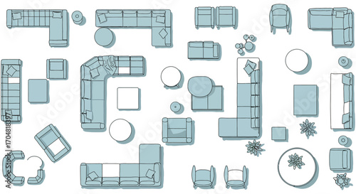 furniture arrangement ideas showcasing sectional sofas armchairs and tables ideal for interior design layouts and creating comfortable living spaces.