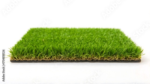 Artificial green grass carpet isolated on white background 
