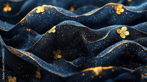 Elegant, textured fabric with gold accents