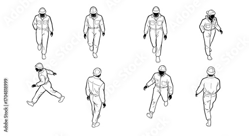 workers wearing hardhats walking illustrating teamwork and safety compliance for construction and industrial projects emphasizing labor and protection