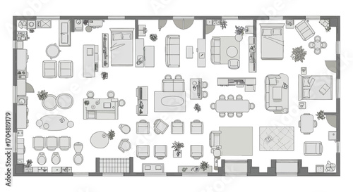 house plan design showcasing a modern home layout with detailed furniture arrangement for architectural visualization and real estate marketing.