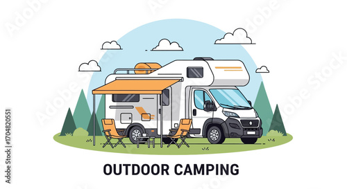 Outdoor Camping Adventure A Journey of Freedom and Exploration in a Recreational Vehicle Surrounded by Nature's Beauty and Serene Landscapes