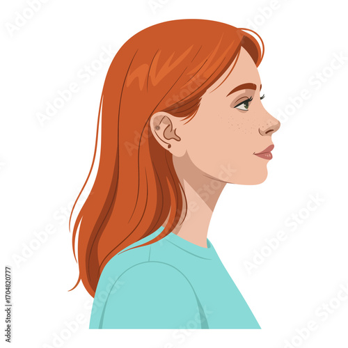Portrait of an a red-haired young woman side veiw, Social Media Avatar flat vector