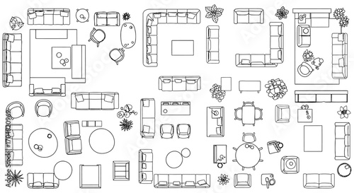 furniture arrangement plan showcasing top-down furniture layout for interior design projects suitable for space planning and architectural visualization concepts.