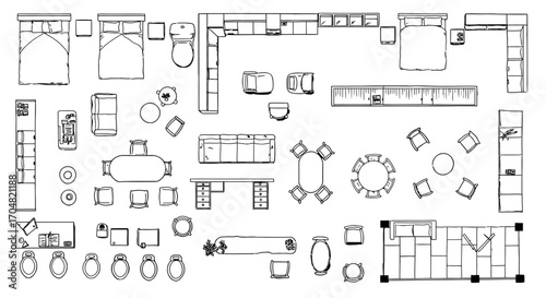 architectural floor plan furniture layout sketches in an interior design studio showcasing room planning and space optimization for home design projects