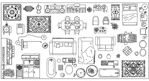 home furnishings layout showcasing interior design representing furniture placement  spatial planning essential for architects and interior designers.