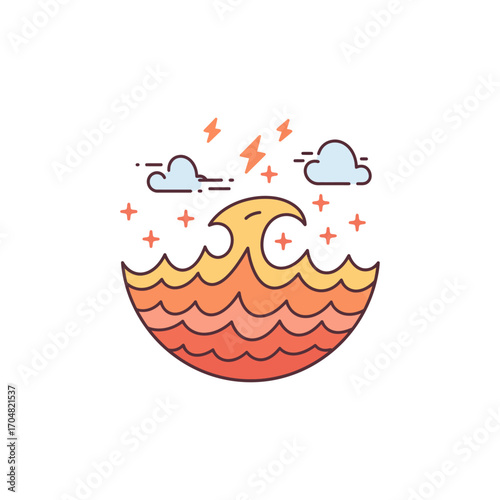 storm wave illustration a turbulent ocean wave crests under stormy clouds perfect for weather blog or climate change awareness campaign graphic.