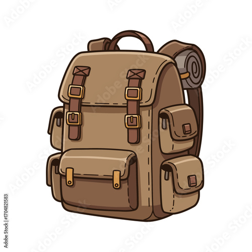 Camping backpack with travel gear perfect for outdoor adventures showcasing storage and organization for hiking expeditions in the wilderness.