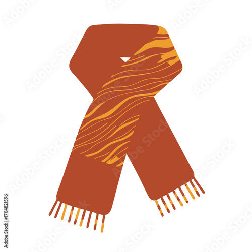 Flat vector illustration of a cozy wool scarf with autumn colors.