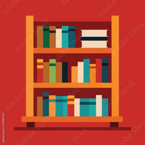 Wooden bookshelf with books isolated vector furniture illustration