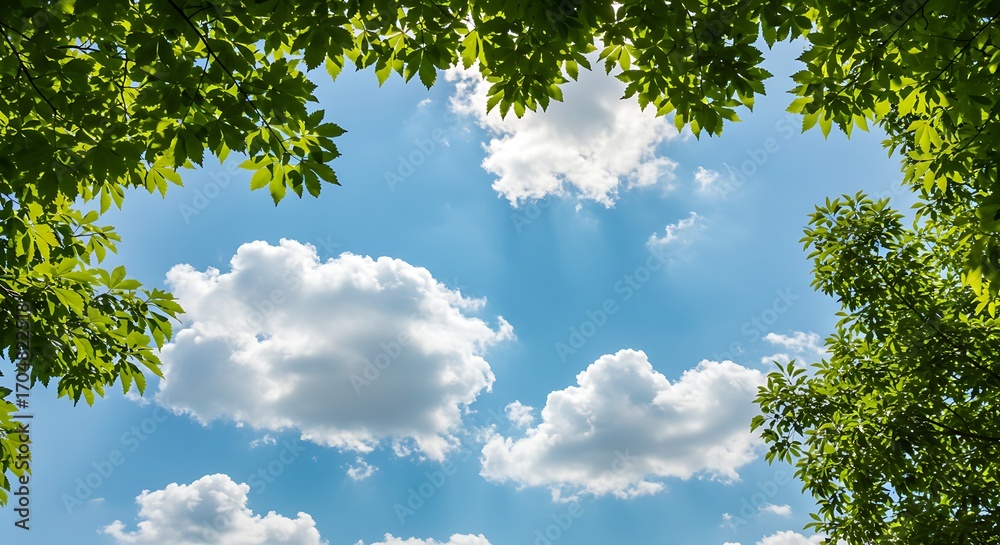 Obraz premium Sky through lush greenery