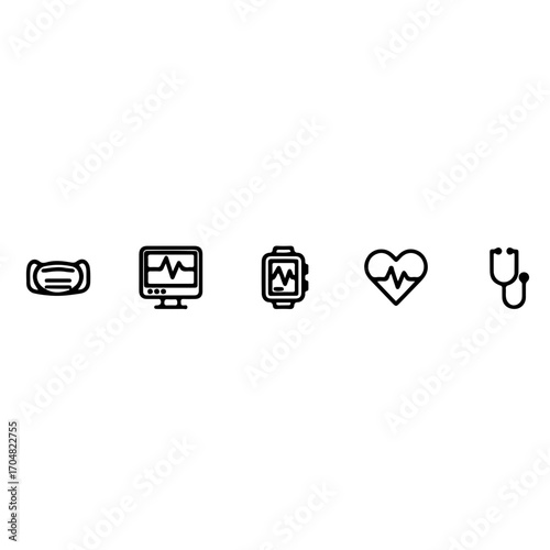 Modern medical icons vital signs monitor smartwatch heart pulse stethoscope mask healthcare technology
