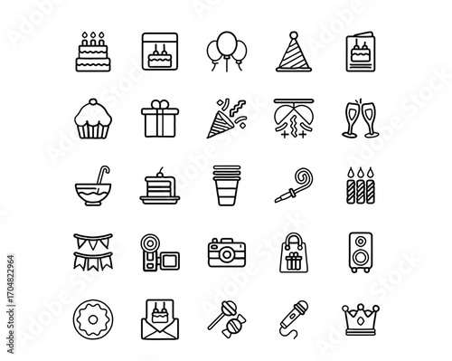 Celebrate joyfully with a festive collection of birthday party icons perfect for invitations and decor