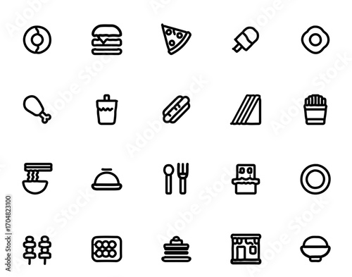 Delicious food icons set for menus, apps, and websites, a versatile collection