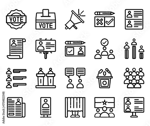 Modern voting icons represent democratic process, elections, and civic engagement concepts.