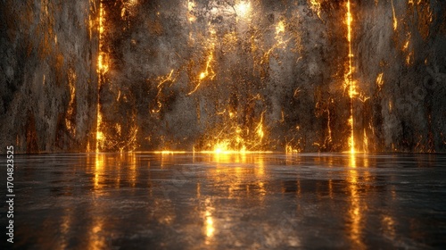 Fiery, textured, interior space