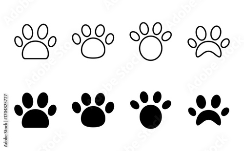 Paw icon set. paw print icon vector. dog or cat paw