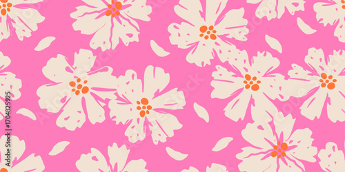 Hand drawn flowers, seamless patterns with floral for fabric, textiles, clothing, wrapping paper, cover, banner, interior decor, abstract backgrounds.