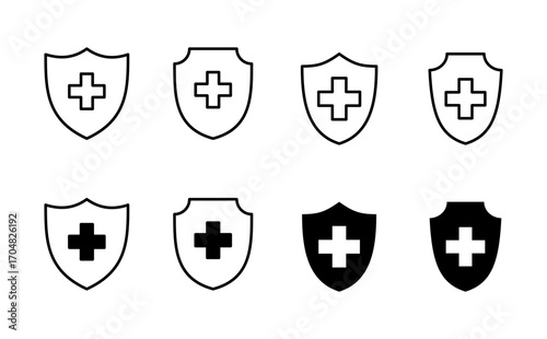 Health insurance icon set. Insurance health document icon
