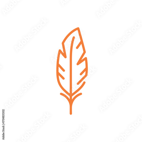 Stylized orange feather icon on white background minimalist design.