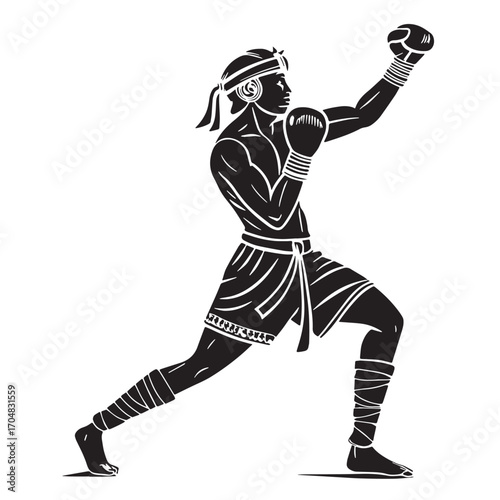 Black muay thai thailand Silhouette Vector, High Quality Illustration on White Background