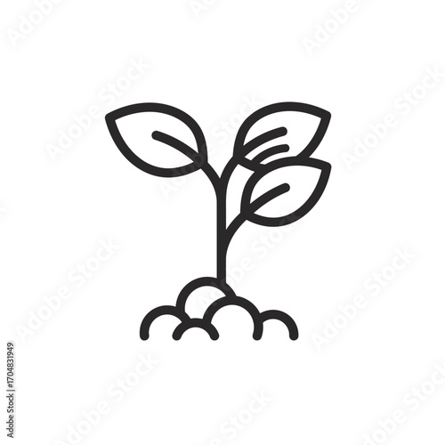 Line Art Illustration of a Sprout Growing from Soil.