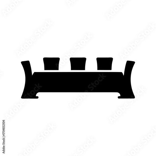 Elegant black silhouette of a three seat sofa with stylized arms