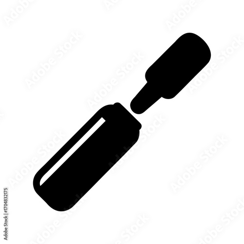 Mascara applicator with handle and cosmetic container, black graphic illustration