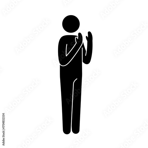 Stick Figure Gesturing with Hands Near Face in Thoughtful Pose.
