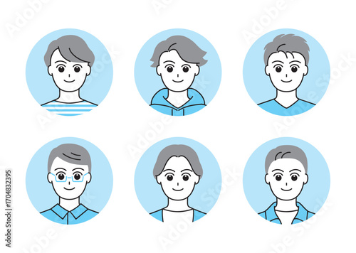 いろいろなタイプの男性の顔アイコンイラストセット