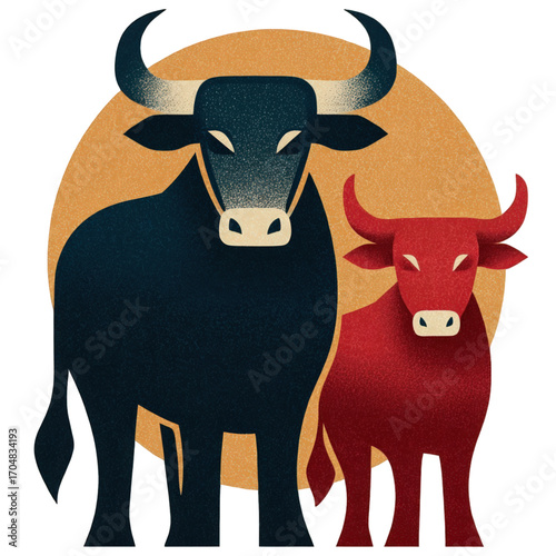 Modern Graphic Illustration of a Black and Red Bull.