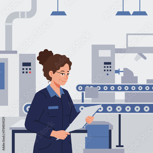 Factory Worker Reviewing Production Documents