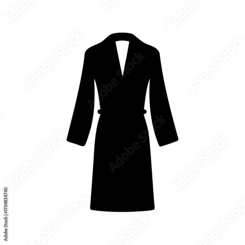 Black robe silhouette on white background with waist tie and collar