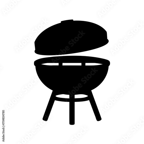 Black silhouette of a barbeque grill with an open lid ready to cook