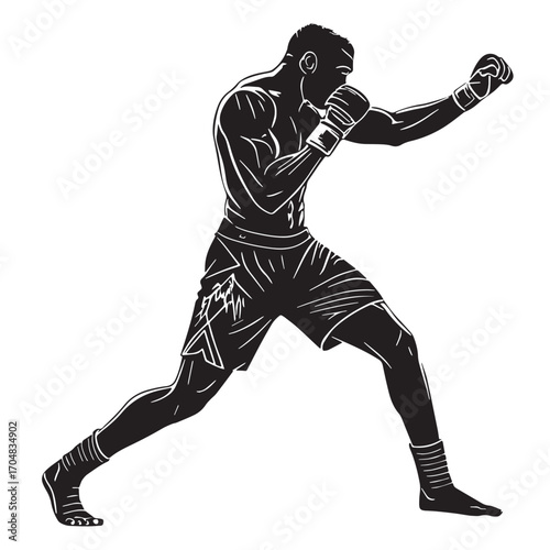 Black mixed martial arts- mma global Silhouette Vector, High Quality Illustration on White Background