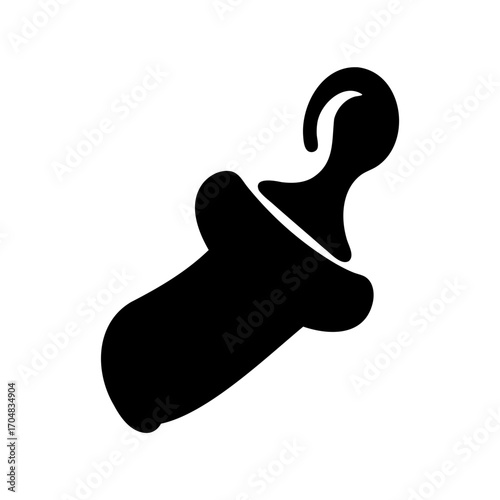 A solid black silhouette illustration of a common baby bottle with nipple