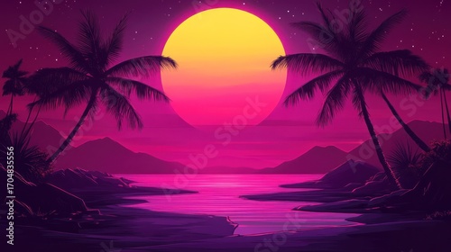 Neon Sunset Tropical Paradise